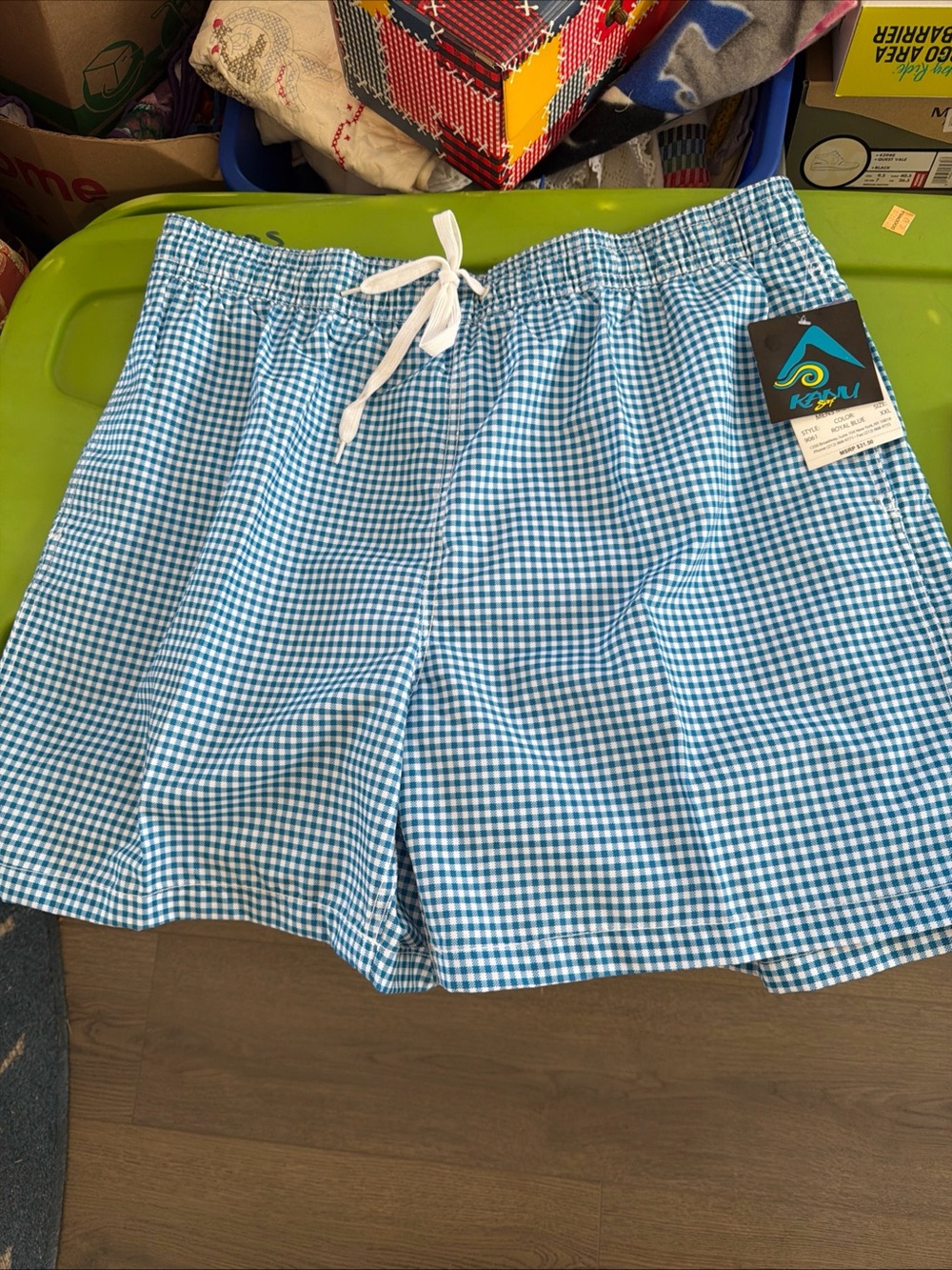Kanu Surf Men’s Light Blue Gingham Swim Trunks NWT Size XXL